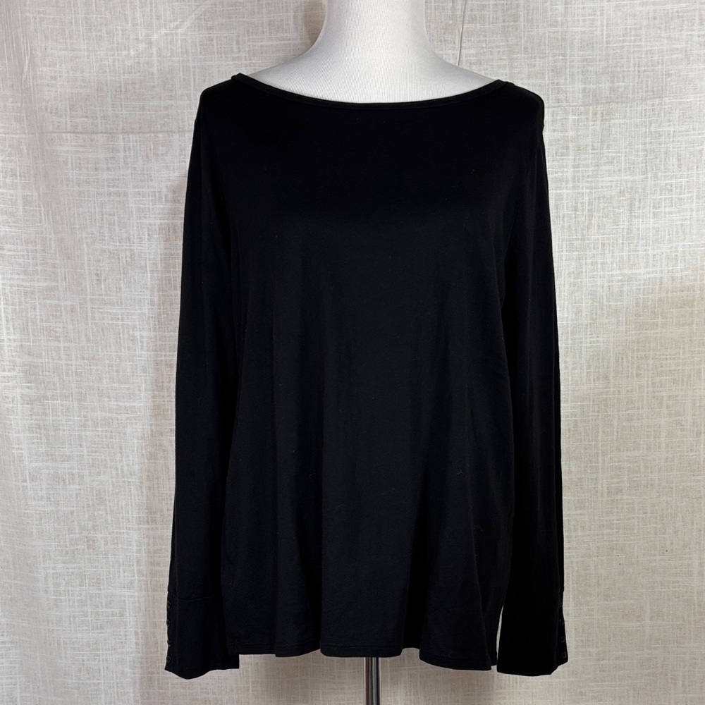 LOFT black boatneck long-sleeved top with pretty button cuffs